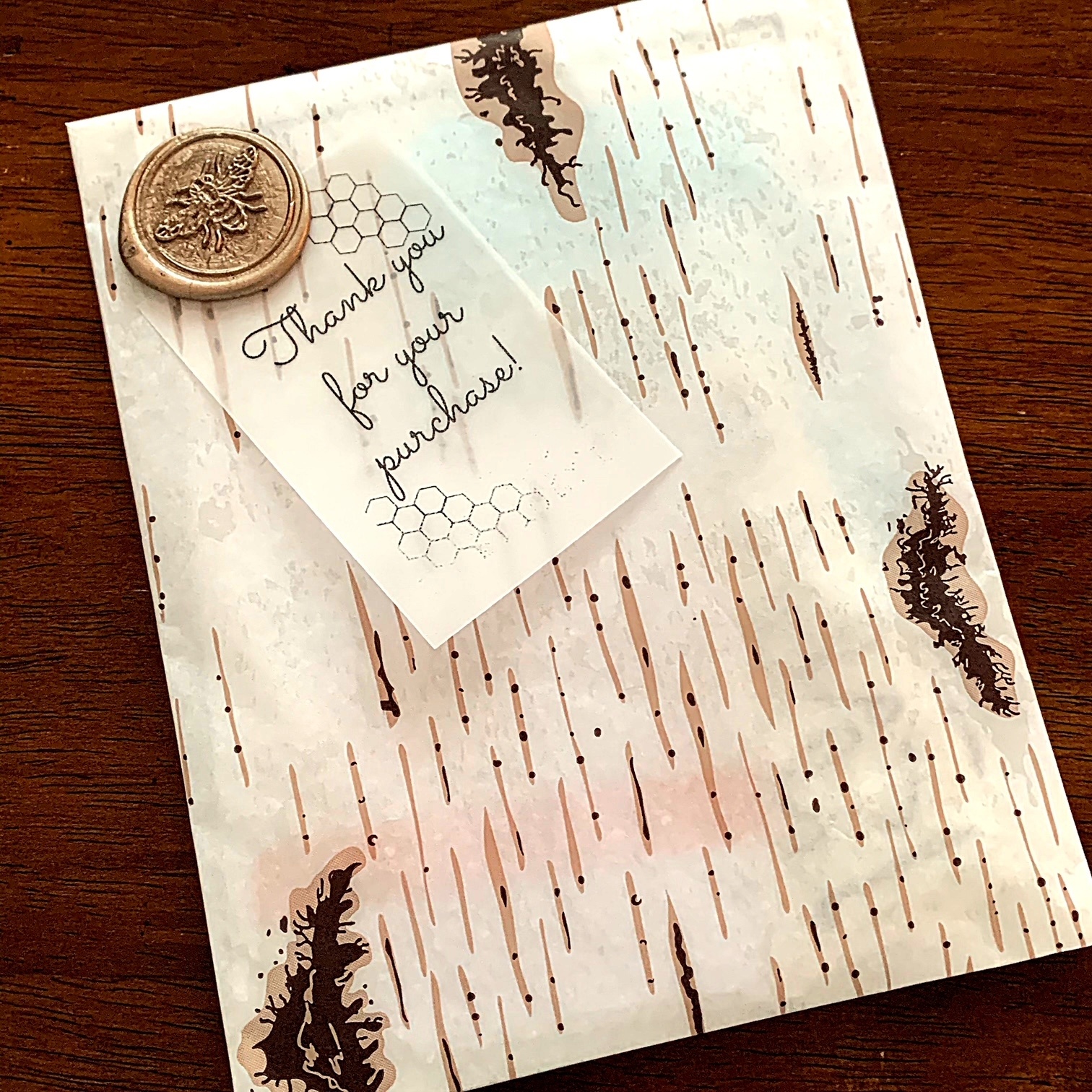Etsy shop packaging for Bee's and birch co