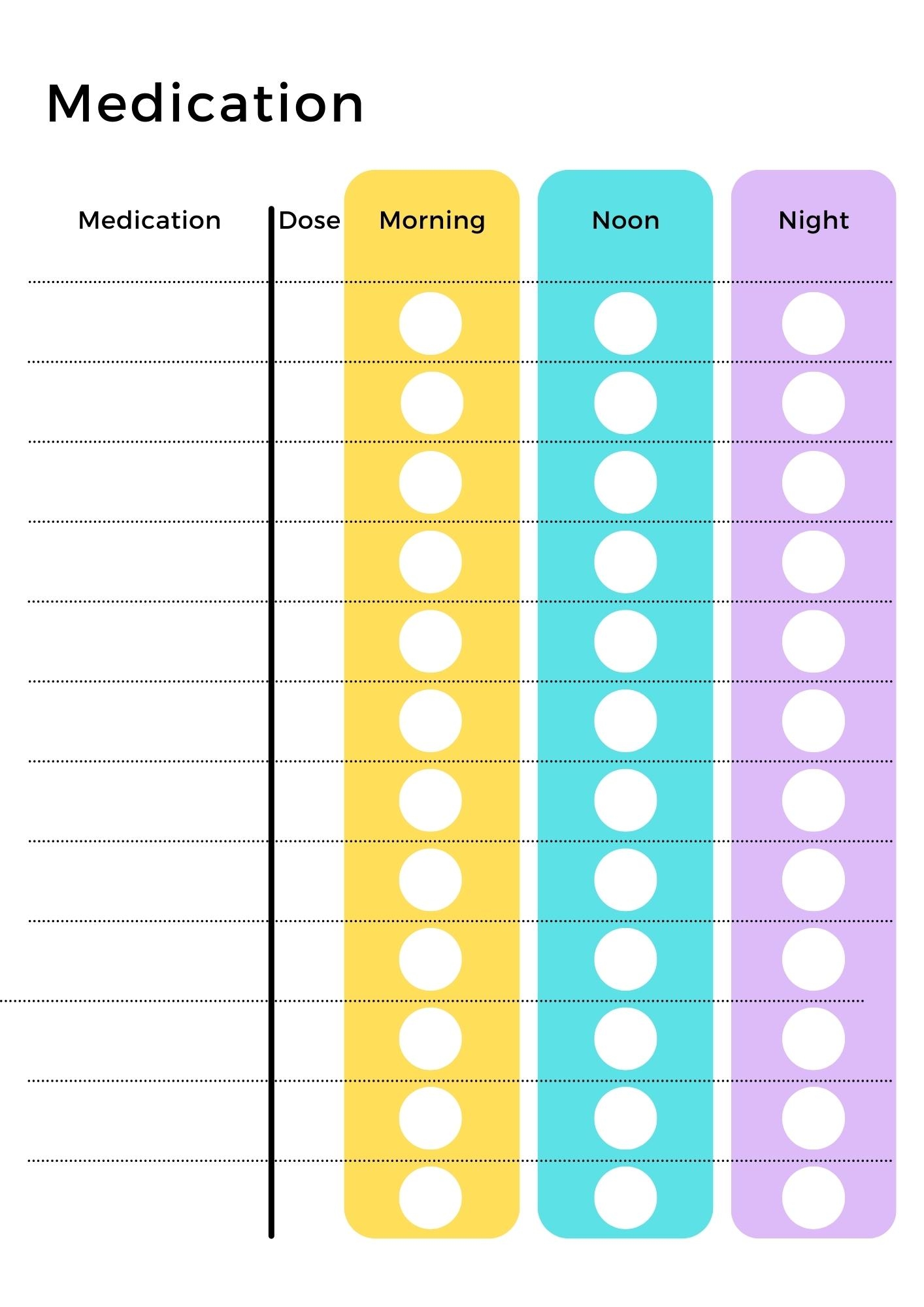 Free printable colored medication tracker
