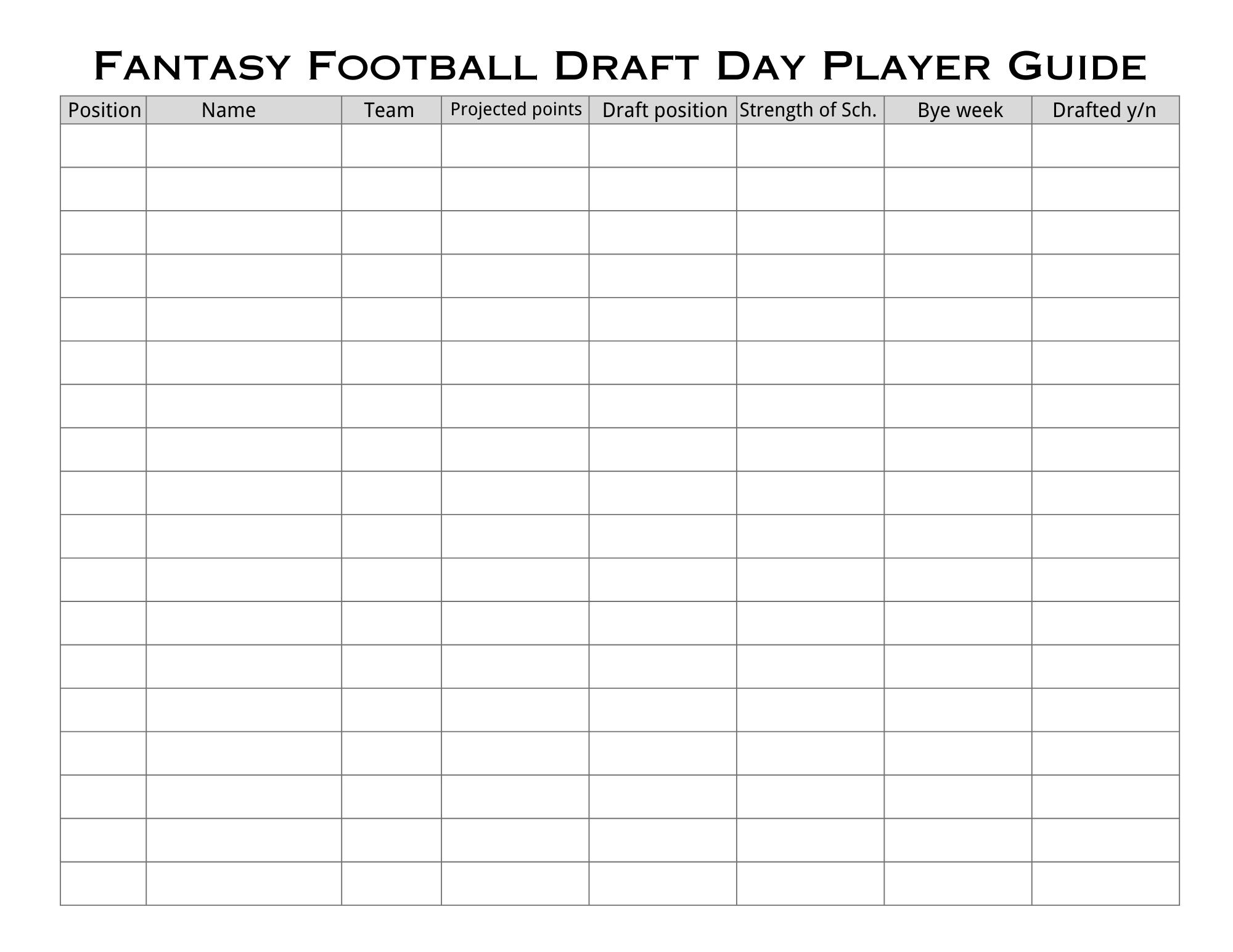 Fantasy football in depth draft sheet 