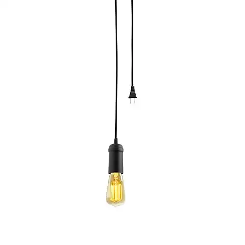 Edison 1-Light Plug-in Pendant, Matte Black, Black Woven Fabric Cord, in-Line On/Off Switch,65114