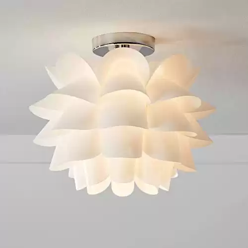 Possini Euro Design White Flower Modern Ceiling Light Semi Flush-Mount Fixture 15 3/4" Wide Chrome for Bedroom Kitchen Living Room Hallway Dining Bathroom Schoolhouse House