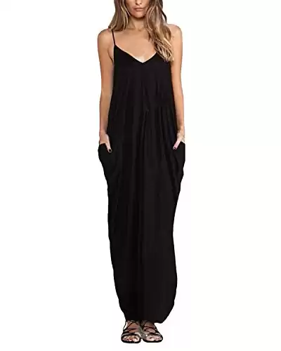 ZANZEA Women's Summer Plus Size V Neck Sleeveless Long Boho Maxi Dress with Pockets 406389-Black 22