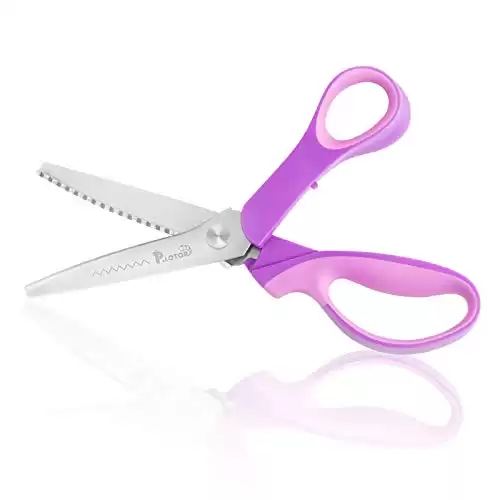 Sewing Pinking Shears for Fabric Paper Leather Professional Craft Scissors with Sharp Stainless Steel Blades, P.LOTOR Lightweight Serrated Scissors with Comfortable Handle 9.3 Inch