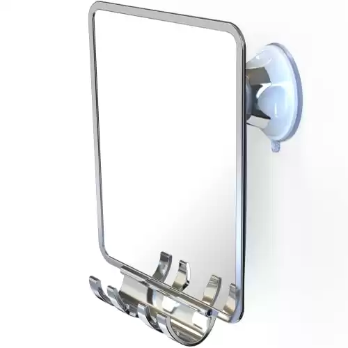 Luxo Shower Mirror, Shower Mirror fogless for Shaving with a Removable Razor Holder - Shaving Mirror for Shower with a Powerful Suction Cup - Shatterproof fogless Mirror for Shower (Chrome)