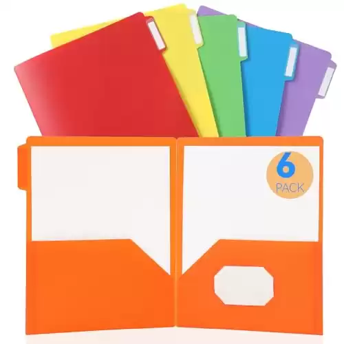 CreaNex Plastic Folders with 2 Pockets, 6 Pack, Colored Folders for School, Innovative Tabs with Colorful Labels, Letter Size