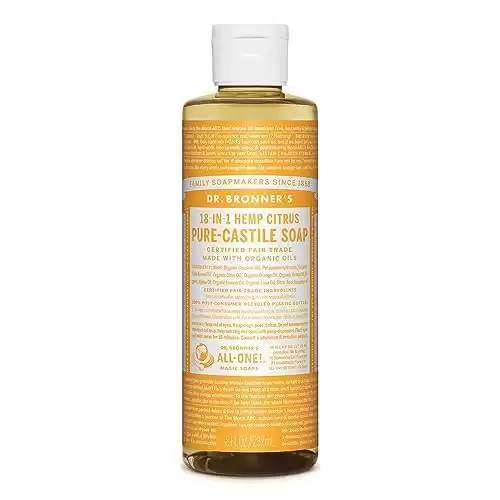 Dr. Bronner's - Pure-Castile Liquid Soap (Citrus, 8 ounce) - Made with Organic Oils, 18-in-1 Uses: Face, Body, Hair, Laundry, Pets and Dishes, Concentrated, Vegan, Non-GMO