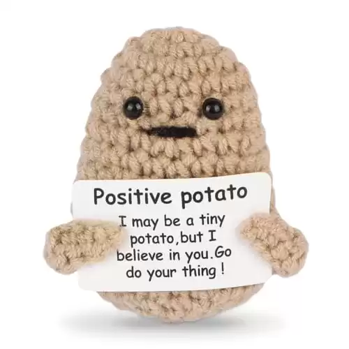 DAFURIET Mini Funny Positive Potato, 3 inch Knitted Wool Doll with Positive Card for Cheer Up Gifts and Party Decorations, Cute Wool Positive Potato Crochet Doll for Birthday Gifts (Potato)