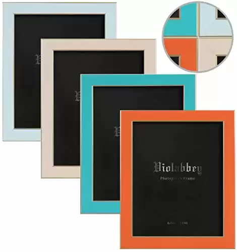 VIOLABBEY 8x10 Picture Frames Set of 4, Colorful Photo Frame of Modern Style, High Definition Tempered Real Glass, Wall mounted or Tabletop Display (Blue+light blue+orange+apricot)