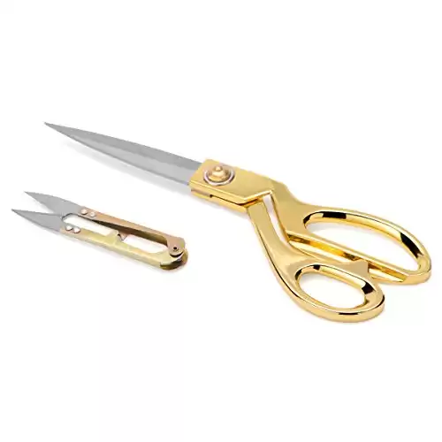 Fabric Scissors 9.5 inch Sewing Scissors + Thread Snips, AKUNSZ Tailor Scissors Stainless Steel Gold Sewing Scissors for Fabric, Leather and Paper (Right-Handed)