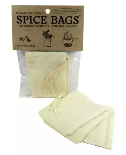 Regency Wraps 100% Cotton Drawstring Bag, Pouches for Enclosing Bulk Spices, Tea, Potpourri, and Jewelry, 100% Cotton Mini Bags, 3" x 4", Pack of 4, Natural