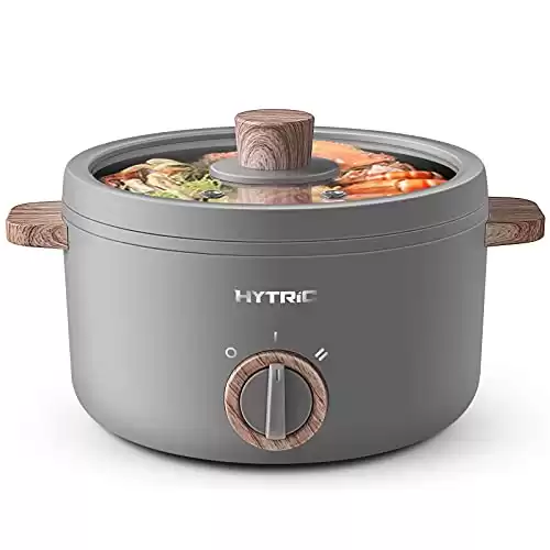 Hytric Electric Hot Pot with Handle, 1.5L Mini Multifunction Cooker for Shabu-Shabu, Noodles, Pasta, Nonstick Frying Pan for Sauté, Dual Power Control Ramen Cooker for Dorm and Office