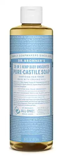 Dr. Bronner s - Pure-Castile Liquid Soap(Baby Unscented, 16 Ounce)- Made with Organic Oils, 18-in-1 Uses: Face, Hair, Laundry & Dishes For Sensitive Skin & Babies, No Added Fragrance, Vegan, N...