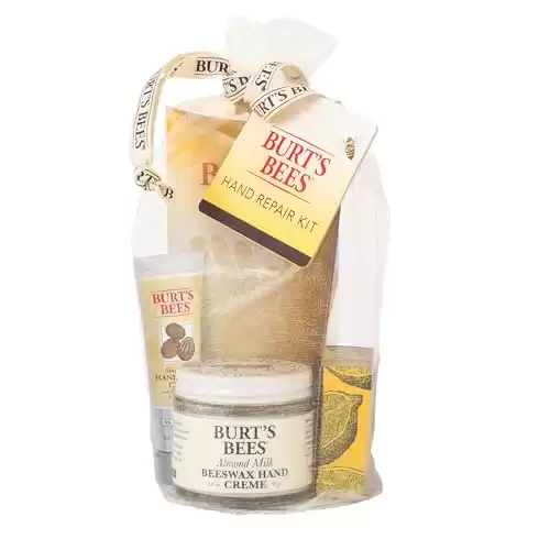 Burt's Bees Hand Repair Valentines Day Gifts Set, 3 Hand Creams plus Gloves - Almond Milk Hand Cream, Lemon Butter Cuticle Cream, Shea Butter Hand Repair Cream