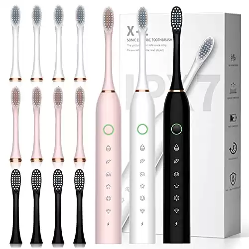 Electric Toothbrush for Adults, Rechargeable Electric Toothbrush with 12 Brush Heads, 42000vpm 6 Modes IPX7 Waterproof, 3 Pack Soft Electric Toothbrush