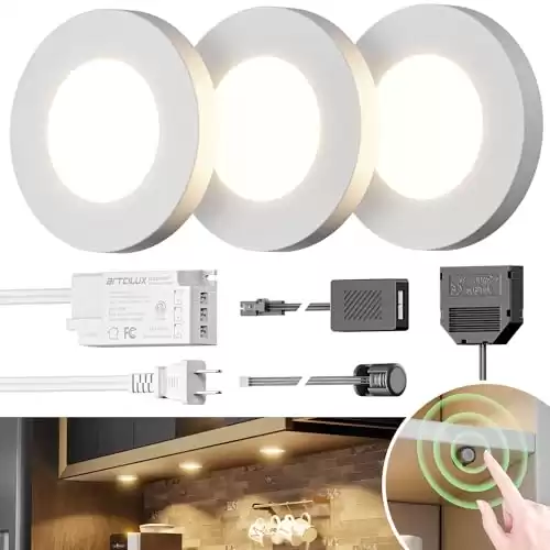 ARTCILUX Under Cabinet Lights 3 Pack LED Puck Lights Wired Counter Lights Under counter lights for kitchen, Living room,Bedroom,Bath lamps Screws not included