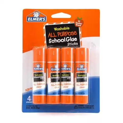 Elmer's All Purpose School Glue Sticks, Clear, Washable, 4 Pack, 0.24-ounce sticks