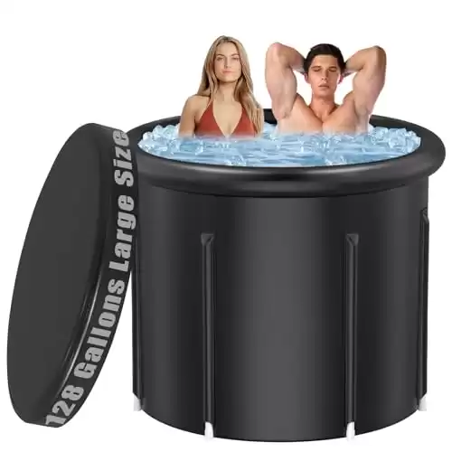 Ice Bath tub for Atheletes,Luklights Cold Plunge Tub with Cover Upgrade XL 128 Gal Portable Outdoor Cold Water Ice Tub for Recovery, Cold Plunge for Family Foldable Ice Pod for Home Gyms