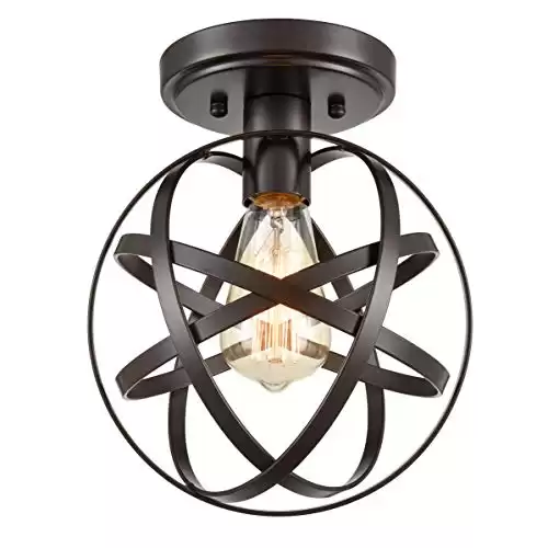 DAYCENT [Upgraded] Dazhuan Antique 1-Light Metal Globe Chandelier with Cage Flush Mount Ceiling Lamp Light Fixture