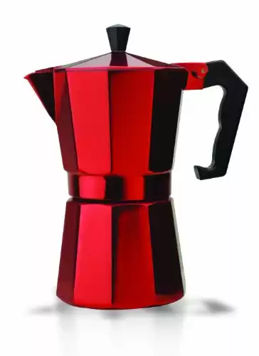 Primula Classic Stovetop Espresso and Coffee Maker, Moka Pot for Italian and Cuban Café Brewing, Greca Coffee Maker, Cafeteras, 6 Espresso Cups, Red