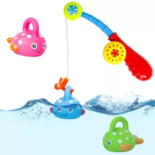 Baby Bath Toys Fishing Games Kids Bathtub Toys for Toddler 1-3 2-4 Fun Shower Bath Time Mold Free Water Pool Toys Christmas Stocking Stuffer Birthday Gift for Boys Girls Age 1 2 3 4 5 6(Color Random)