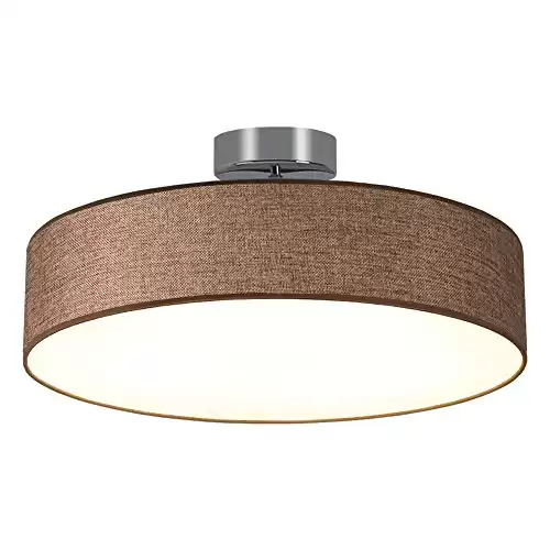 NATSEN LED Ceiling Light Flush Mount Ceiling Fixture 33W ,Chrome With a Brown Fabric Shade for Living Room,Bedroom, Dining room