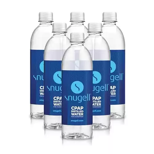 Snugell Distilled Water for CPAP Machines | 20oz Bottles 6-Pack | for ResMed and Respironics Machines |Travel Friendly | Clean | Multi-Use | Made in USA