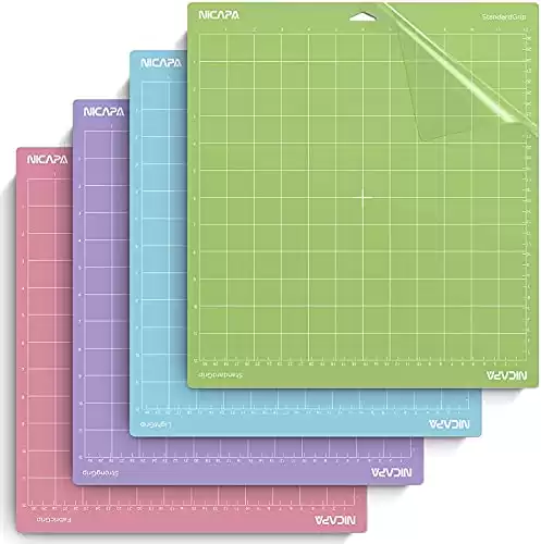 Nicapa Replacement Cutting Mat(12x12 inch for Cricut Maker /3/Explore 3/Air /2/One (4pack-Standardgrip Lightgrip Stronggrip Fabrigrip) Adhesive&Sticky Non-Slip Flexible Square Gridded Cut Mats Set