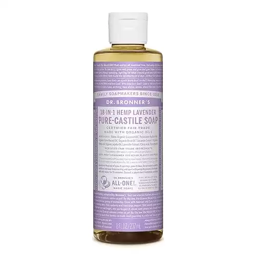 Dr. Bronner's - Pure-Castile Liquid Soap (Lavender, 8 ounce) - Made with Organic Oils, 18-in-1 Uses: Face, Body, Hair, Laundry, Pets and Dishes, Concentrated, Vegan, Non-GMO