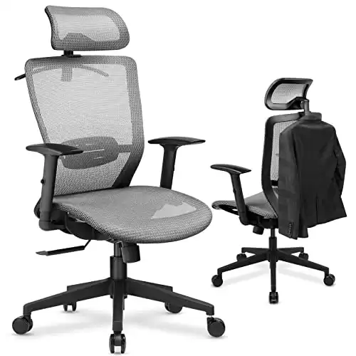 COMHOMA Ergonomic Office Chair, Executive Mesh Desk Chair High Back Computer Chair Adjustable Armrest and 3D Lumbar Support, Heavy Duty Office Chair with 3D Headrest & Reclines, Gray