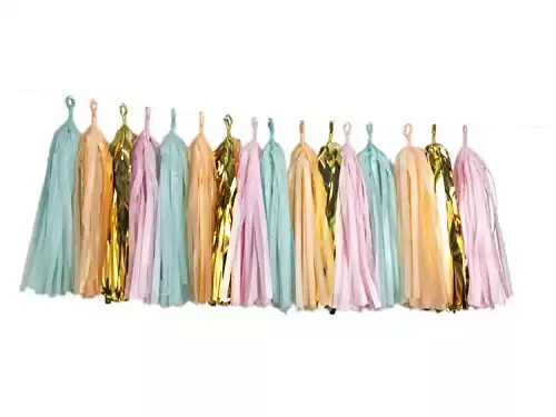 16 X Originals Group Mint Pink Gold Apricot Tissue Paper Tassels for Party Wedding Gold Garland Bunting Pom Pom