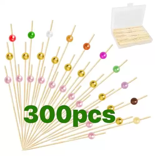 OFCOX [300 PCS] Cocktail Picks, Cocktail Toothpicks for Appetizers, Cocktail Picks for Appetizers, Fancy Pearl Decorative Skewers for Drinks, Fruits, Charcuterie, Sandwich, Bar Garnish, Party Food.