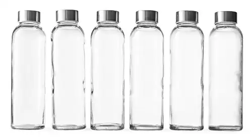 Epica 18-Oz. Glass Water Bottles with Lids, Juice Bottles - BPA Free & Eco-Friendly Reusable Refillable Bottles for Juicing, Set of 6 - Clear