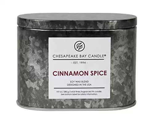 Chesapeake Bay Candle Tin with Double Wick Scented Candle, Cinnamon Spice, Oval