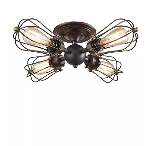 YOBO Lighting Oil Rubbed Bronze Wire Cage Vintage 4-Lights Semi-Flush Mount Ceiling Lights Fixture