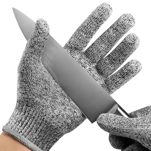 NoCry Premium Cut Resistant Gloves Food Grade Level 5 Protection; Ambidextrous; Machine Washable; Superior Comfort and Dexterity; Lightweight Protective Gloves; Complimentary eBook