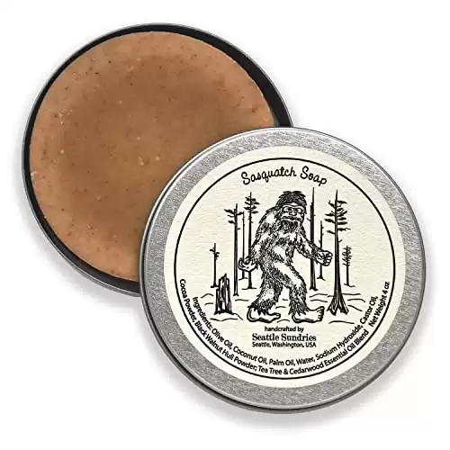 Seattle Sundries Sasquatch Soap Bar Natural Skin Care, 1 (4oz) Handmade Soap Bar in a Retro Aesthetic Gift Tin with a Woodsy Scent, Camp & Bigfoot Stocking Stuffer Idea from