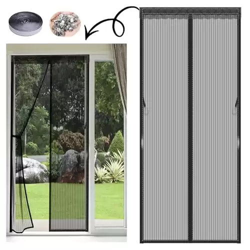 Magnetic Screen Door Mesh - Anti- Dust&Keep Bugs Out, No Need for Punching, Self Sealing Mosquito Resistant Stripe Silence Door Curtain with Easy Install Accessories,Pet Friendly