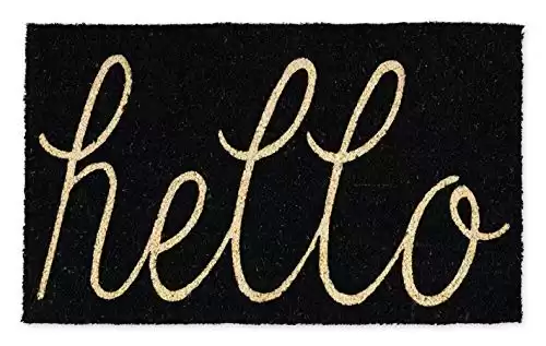 DII Hello Coir Fiber Doormat Non-Slip Durable Outdoor/Indoor, Pet Friendly, 18x30, Black