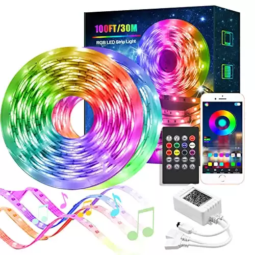 Led Strip Lights 100ft, Smart Light Lights with Bluetooth and APP Control,Multicolor RGB LED Light Strips,Music Sync Color Changing LED Lights for Bedroom,Indoor Light