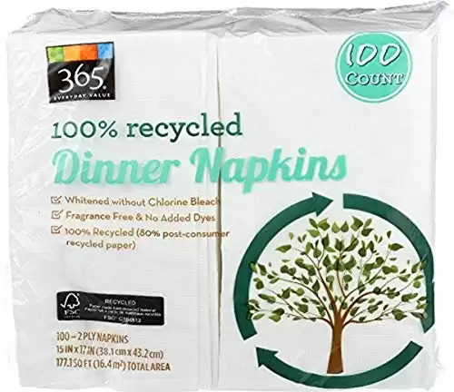 365 Everyday Value, 100% Recycled Dinner Napkins, 100 Count