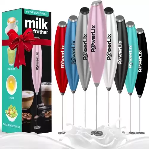 PowerLix Milk Frother Handheld Battery Operated Electric Foam Maker For Coffee, Latte, Cappuccino, Hot Chocolate, Durable Mini Drink Mixer With Stainless Steel Whisk No Stand (Pink)