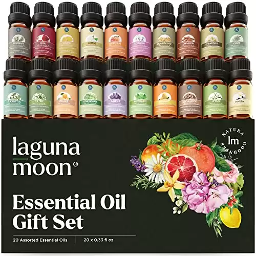 Essential Oils Set - Top 20 Gift Set Oils for Diffusers, Humidifiers, Massages, Aromatherapy, Candle Making, Skin & Hair Care - Peppermint, Tea Tree, Lavender, Eucalyptus, Lemongrass (10mL)