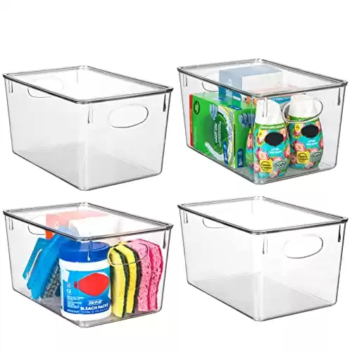 ClearSpace Plastic Storage Bins With lids Perfect Kitchen Organization or Pantry Storage Fridge Organizer, Cabinet Organizers - 4 Pack