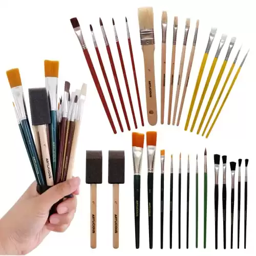 Artlicious Paint Brushes - Acrylic Paint Set and Detail Paint Brushes for Kids - Use with Craft, Watercolor, Oil, Gouache Paints, Face Art, Washable Paints, Miniature Detailing and Rock Painting