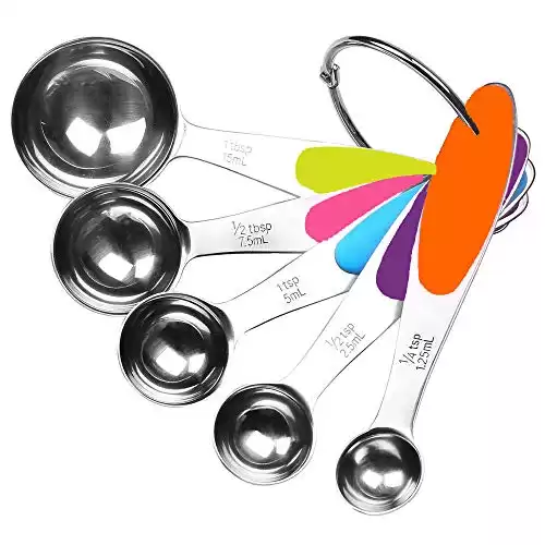 Fsdifly-Stainless Steel Measuring Spoons 5 Piece Stackable Set - Measuring Set for Cooking and Bakin (A)