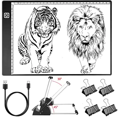 Femont Portable A4 LED Tracing Light Box with Scale,Art Light Pad Light Table with Detachable Stand&4Clips,Adjustable Brightness,USB Power,Ultra-Thin Copy Board for Diamond Painting Drawing Sketch...