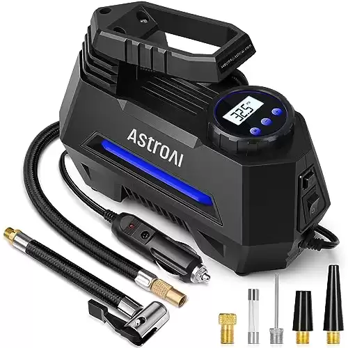 AstroAI Tire Inflator Portable Air Compressor Air Pump for Tires - Car Accessories, 12V DC Auto Pump with Digital Pressure Gauge, 100PSI with Emergency LED Light for Bicycle, Balloons