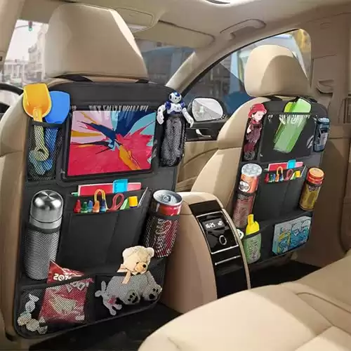 2 Pack Car Organizer Backseat Bag with Tablet Holder + 9 Storage Pockets Car Backseat Organizers for Kids Car Travel Accessories