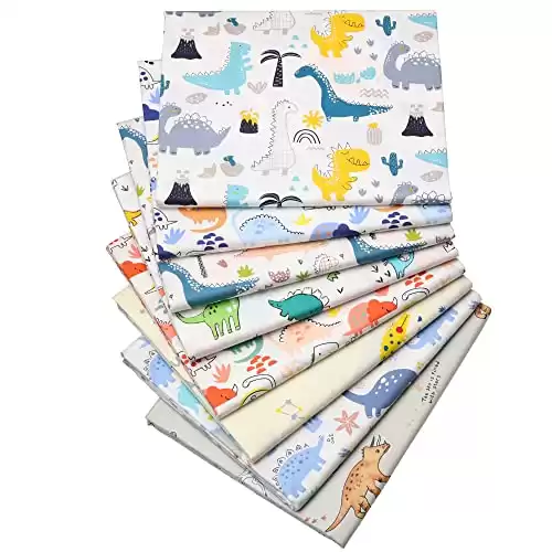 Hanjunzhao Print Dinosaurs Fat Quarters Fabric Bundles, Precuts Cotton Quilting Sewing Fabric, 8pcs 18 x 22 inch