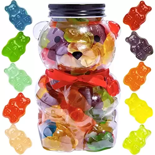 Purple Plum Gummy Bears Jar - Candy Gift-Ready Plastic Jar, Stuffed With Sweet Gummies Candy - 1 LB Gummie Candies In Bear Shaped Container With Stunning Red Bow - Assorted Gummy Candy, Candy Gift For...